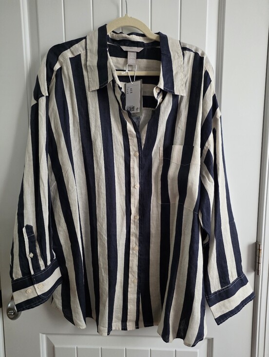 H&M Tops - NWT H&M Navy and Cream Vertical Stripe Button-Down Shirt Plus Size XXL
